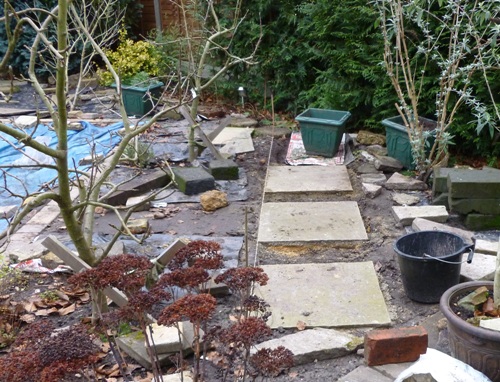 Three of the four stepping stones in place